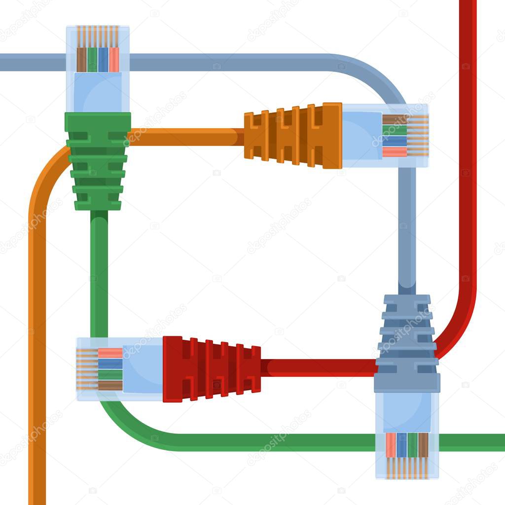 Ethernet cables of various colors with long wires