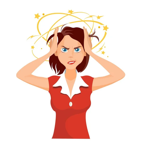 Mujer de negocios estresada y frustrada en el trabajo. vector de dibujos animados — Vector de stock