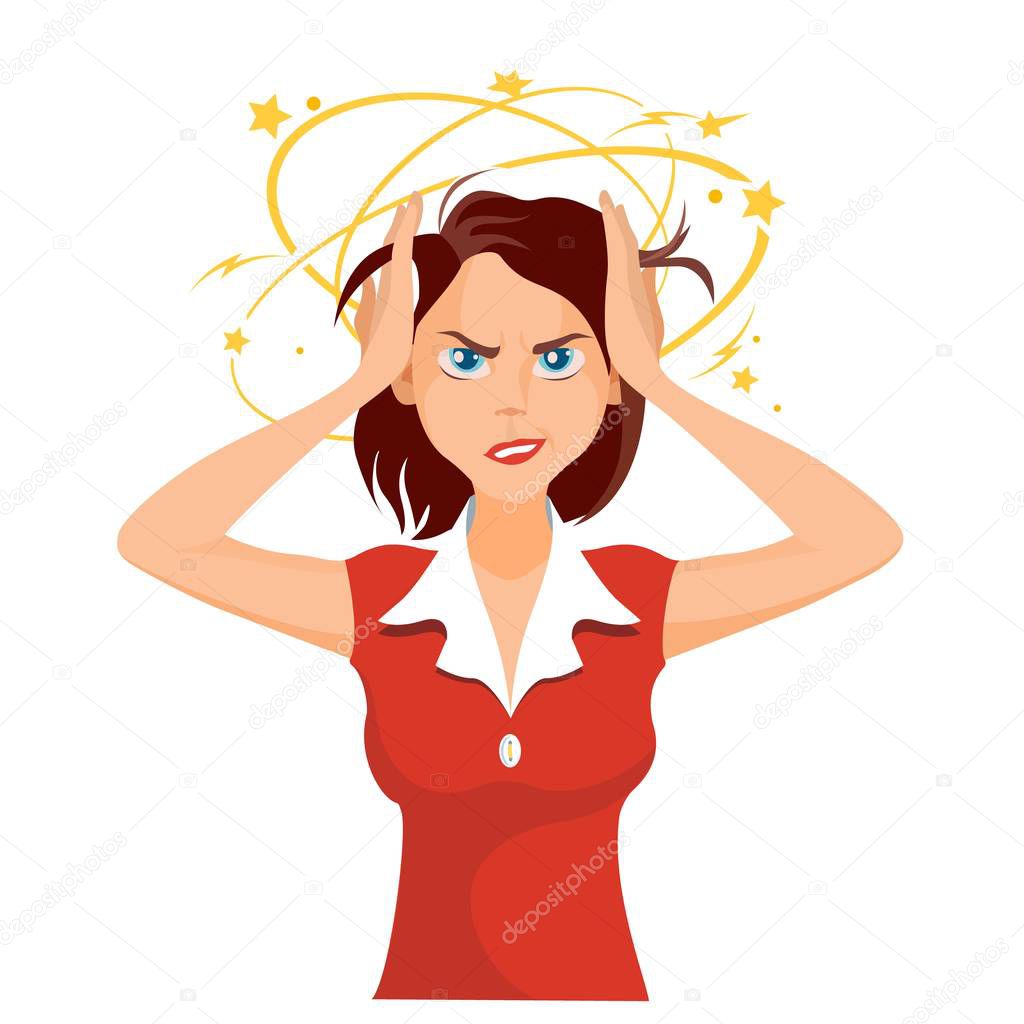 Stressed and frustrated business woman at work. Cartoon vector