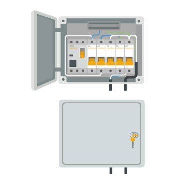 Fuse box. Electrical power switch panel. Electricity equipment. Vector clipart