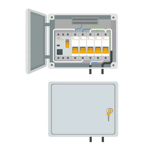 Fuse box. Electrical power switch panel. Electricity equipment. Vector — Stock vektor