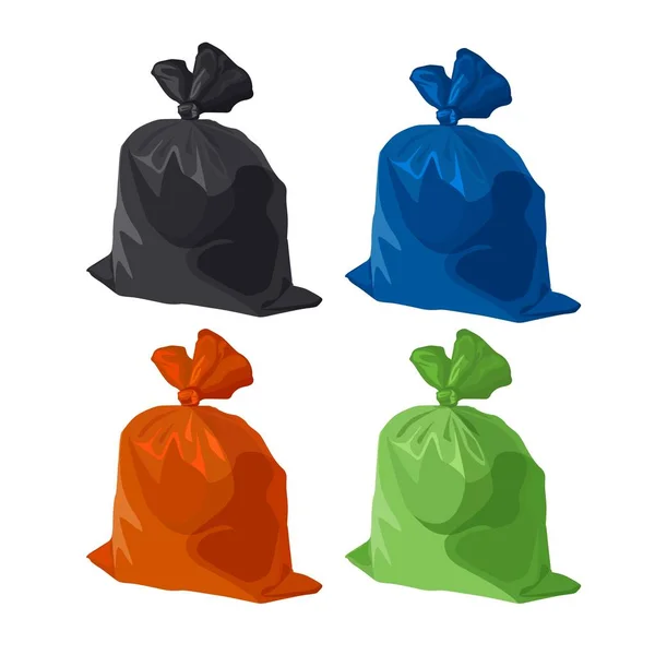 Conjunto de iconos de bolsa de basura. Basura, desperdicio y basura en un paquete de plástico. Vector — Vector de stock