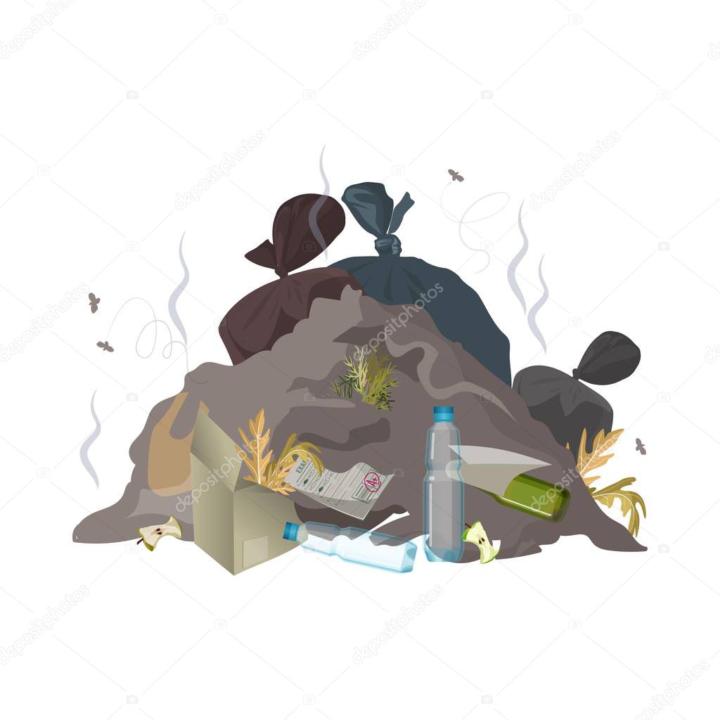 Garbage dump. Trash, rubbish and waste environment pollution. Ecology problem concept. Vector