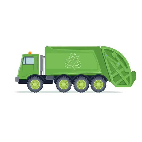 Müllwagen. Müll, Abfall und Mülltransporter zum Recyceln. Vektor — Stockvektor