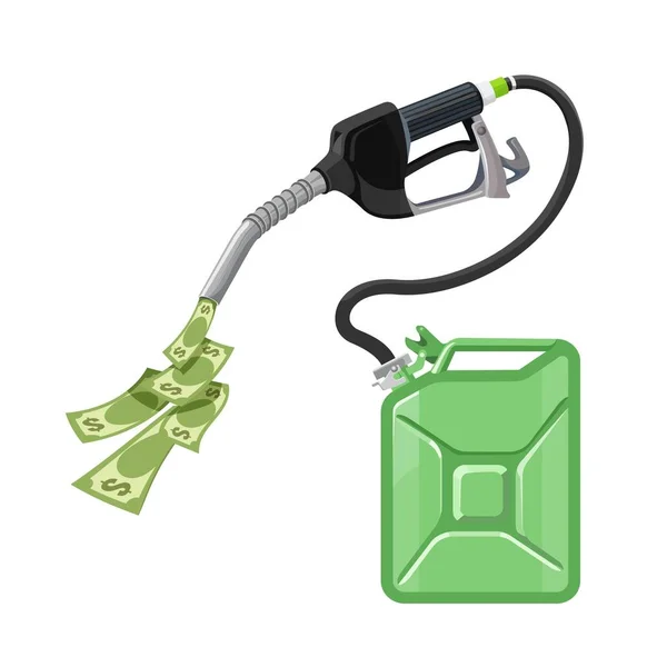 Bomba de gasolina y gasolina con contenedor y concepto de dinero. Vector — Vector de stock