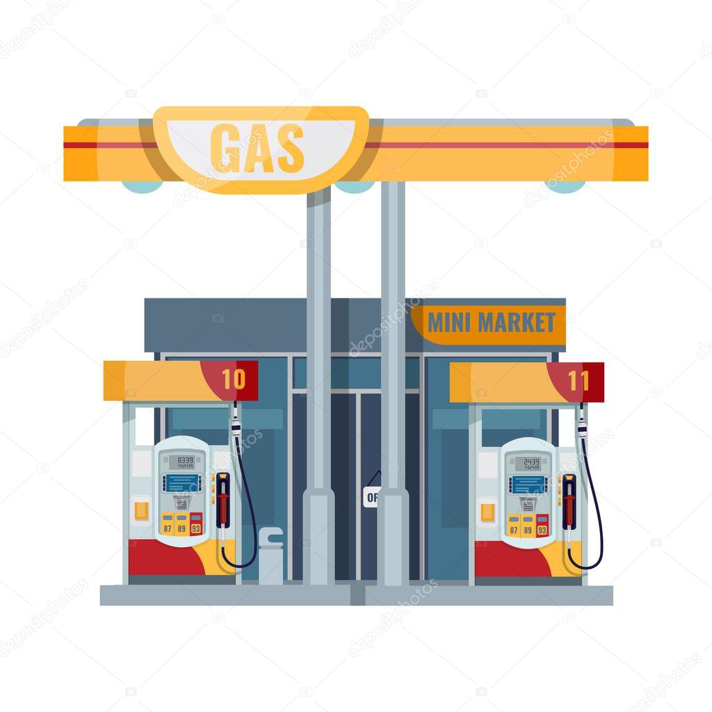 Gas or petrol station. Gasoline, oil, fuel, diesel pump. Vector