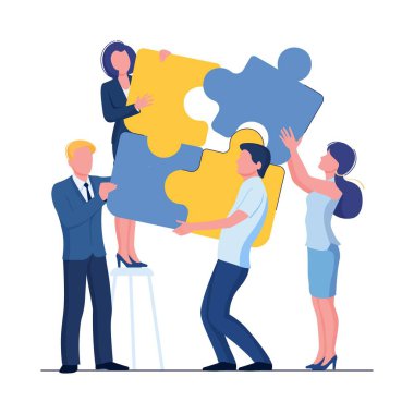 Bulmaca takımı konsepti. Başarı için iş adamı takım çalışması. Vektör