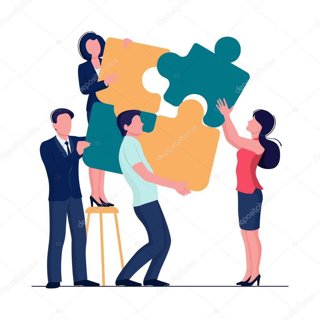 Puzzle team concept. Business person teamwork for success. Vector
