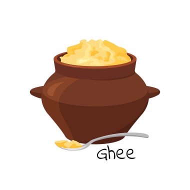 Clarified ghee butter jar. Food ingredient for cooking. Vector clipart