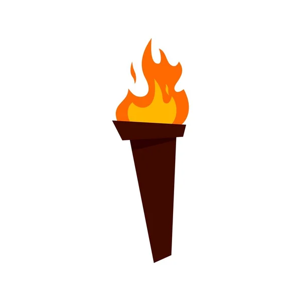 Мультфильм деревянный факел горящий огненный элемент значок для игр или логотип. Вектор — стоковый вектор