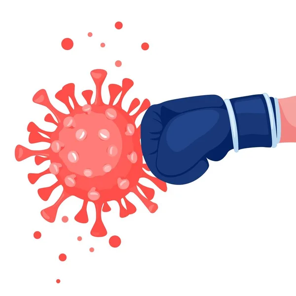 Coronavirus slog konceptet. Hand i boxningshandske bein virus. Stoppa COVID-19 epidemi vektor illustration. — Stock vektor