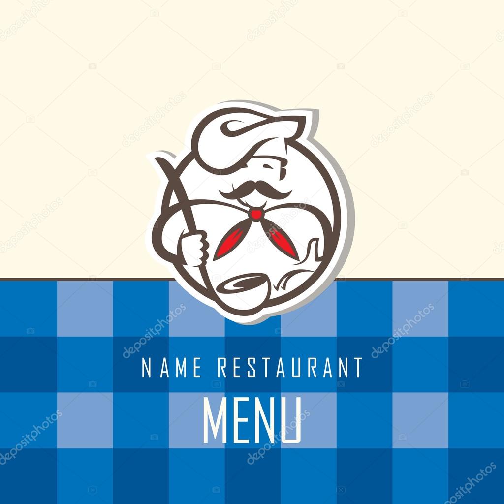 Menu design with whiskered cook in a scarf