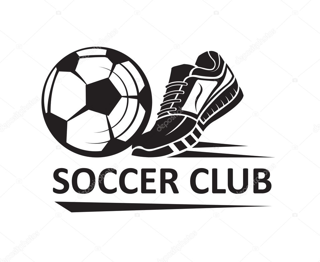 Monochrome design of soccer football logo with ball and sneakers