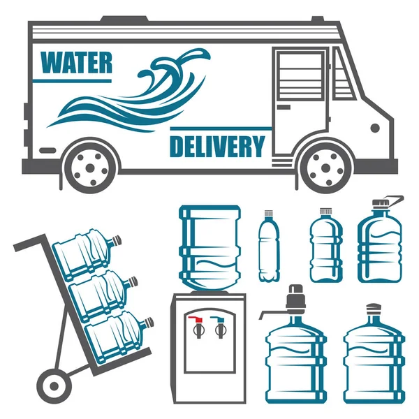 Set of images for water delivery — Stock Vector