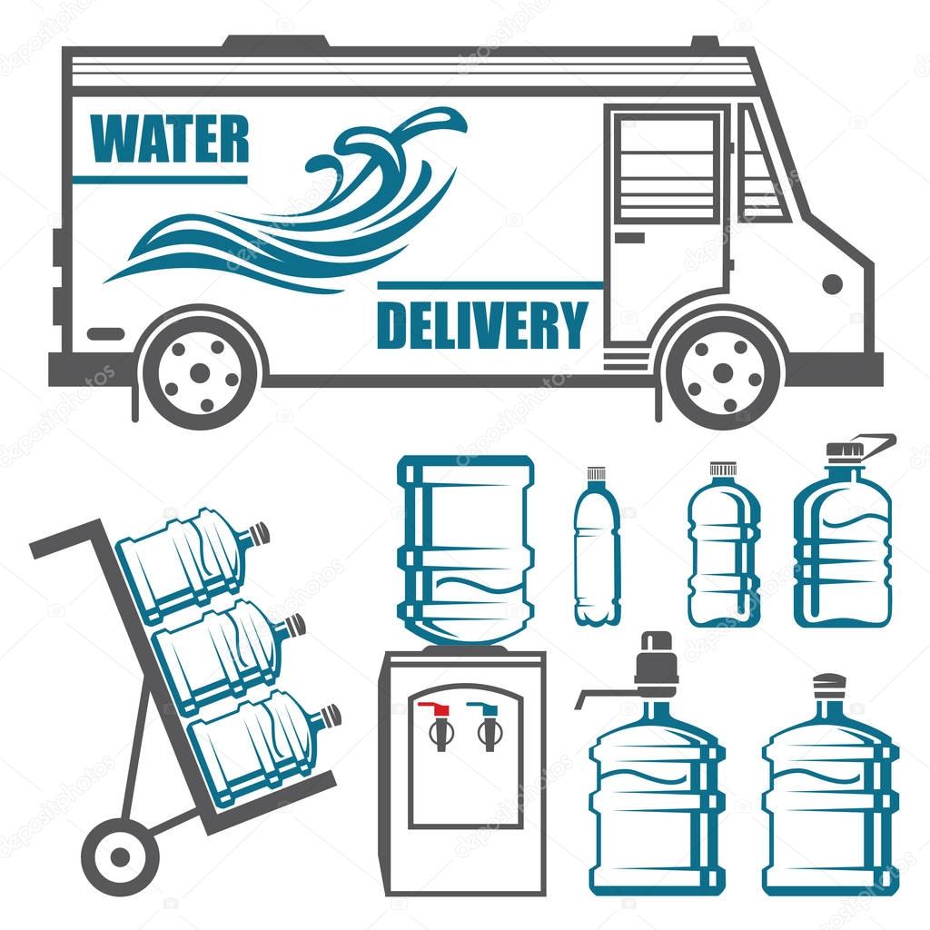 Collection of icons and elements for water delivery business