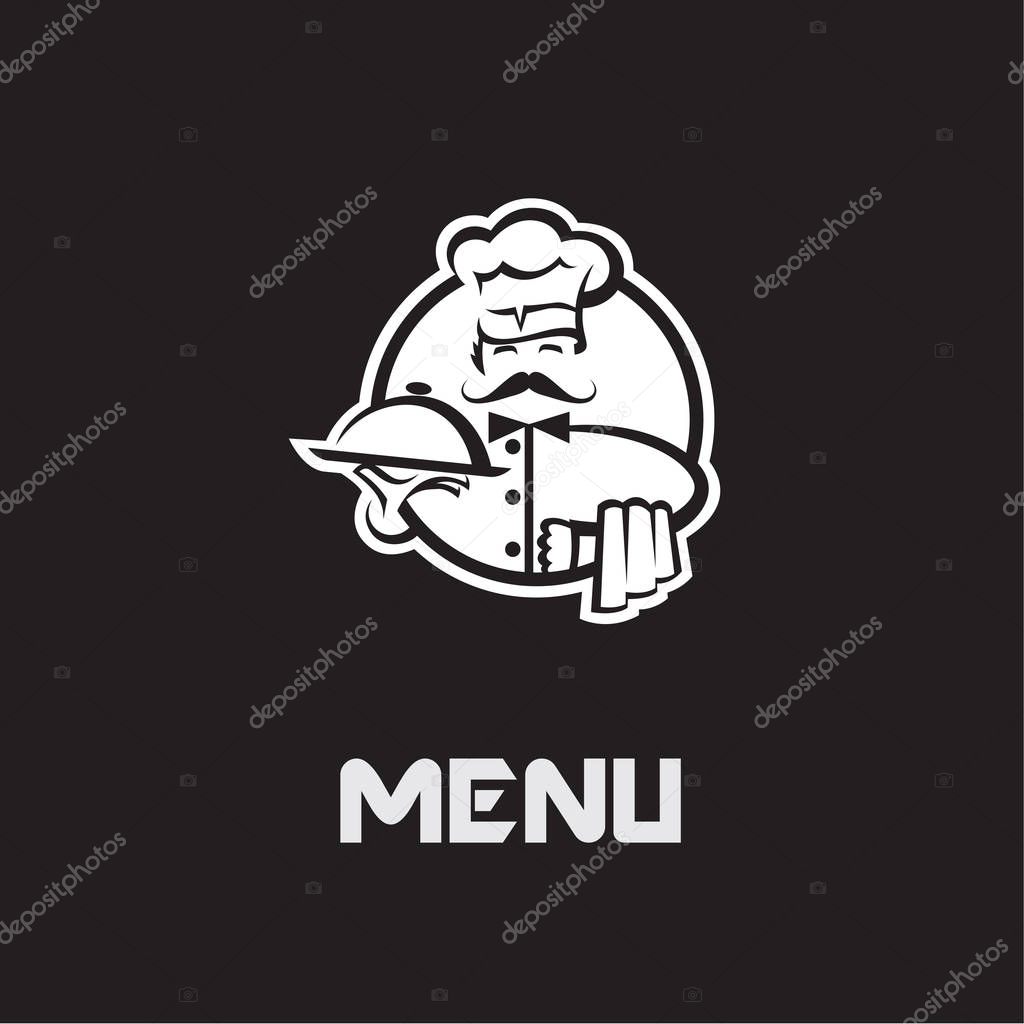 Menu design with whiskered cook and plate