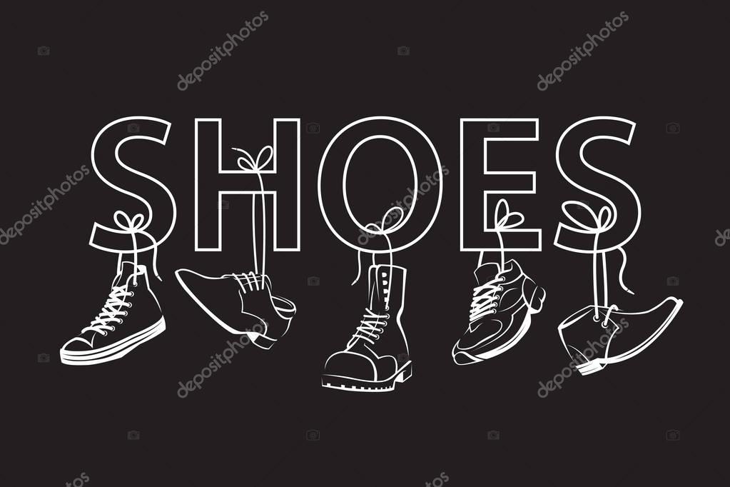 Illustration with text and hanging on shoelaces shoes