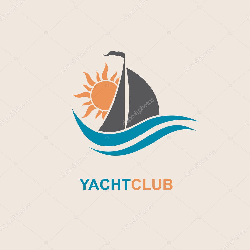 Design of sailboat and yacht icons on waves