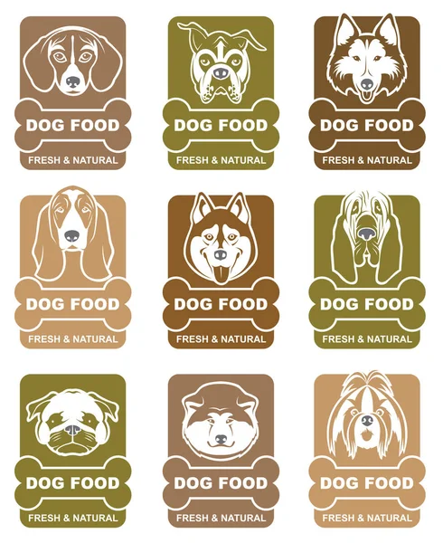 Ensemble d'étiquettes alimentaires pour chien — Image vectorielle