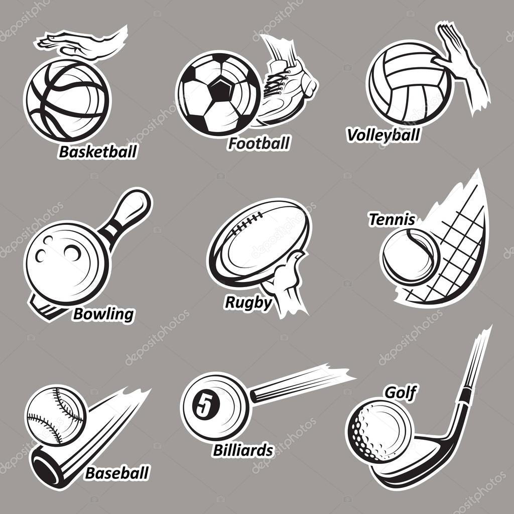 Monochrome collection of various sport balls