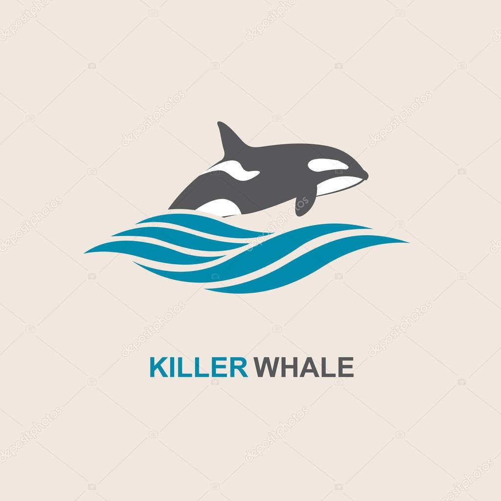 Symbol of killer whale and sea wave