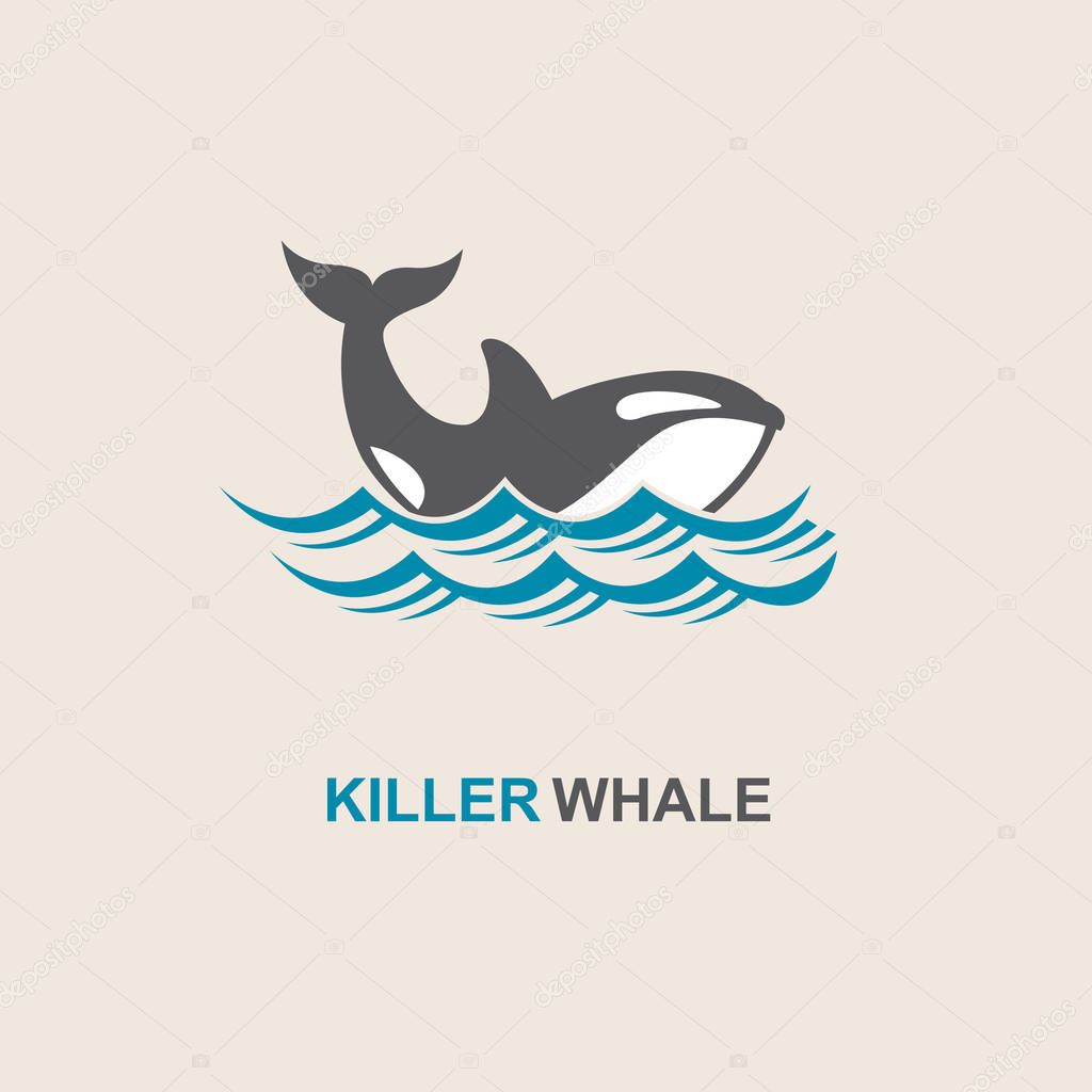 Symbol of killer whale and sea wave