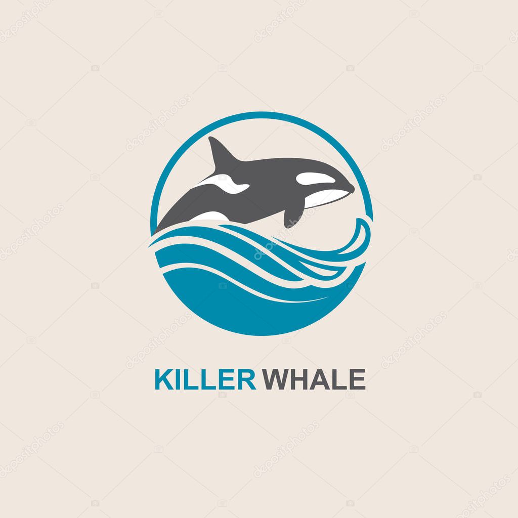 Symbol of killer whale and sea wave