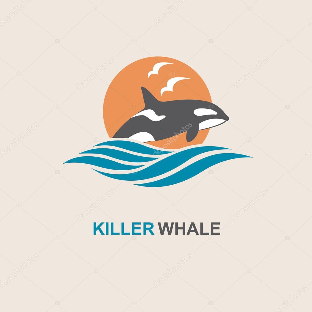 Symbol of killer whale and sea wave
