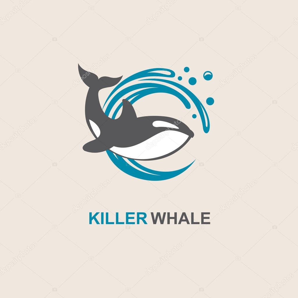 Symbol of killer whale and sea wave