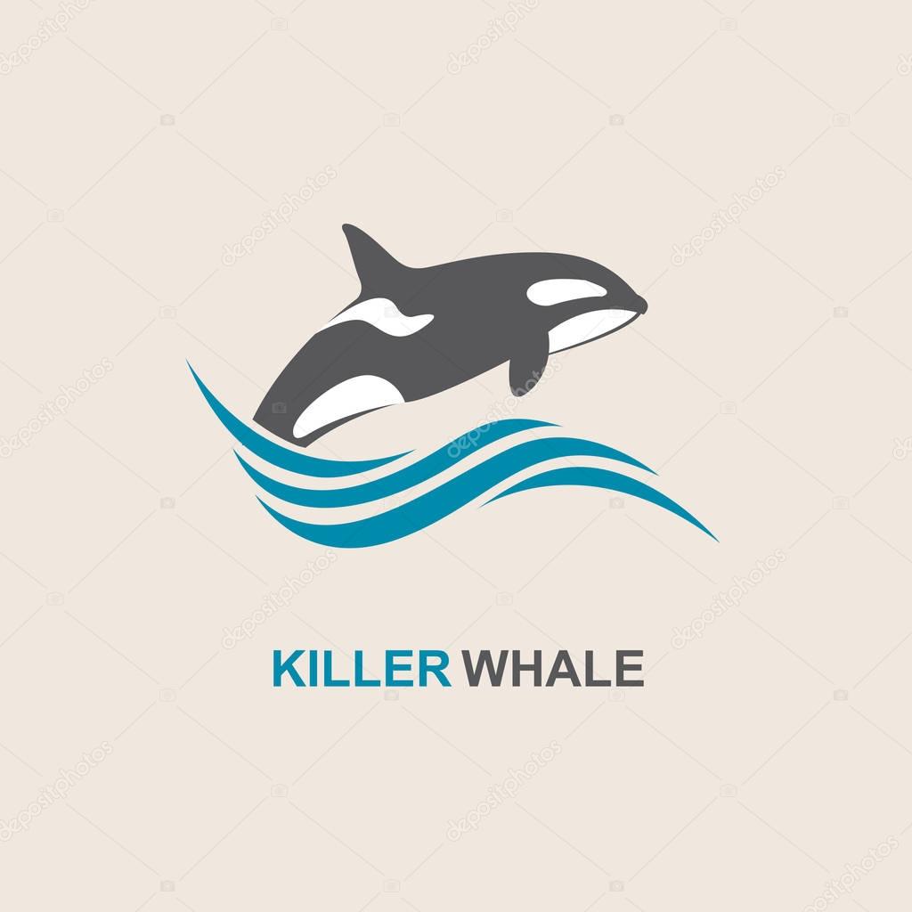 Symbol of killer whale and sea wave