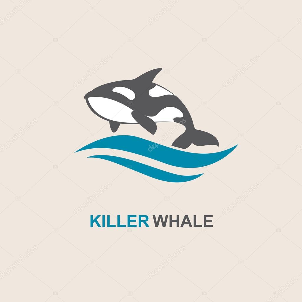 Symbol of killer whale and sea wave