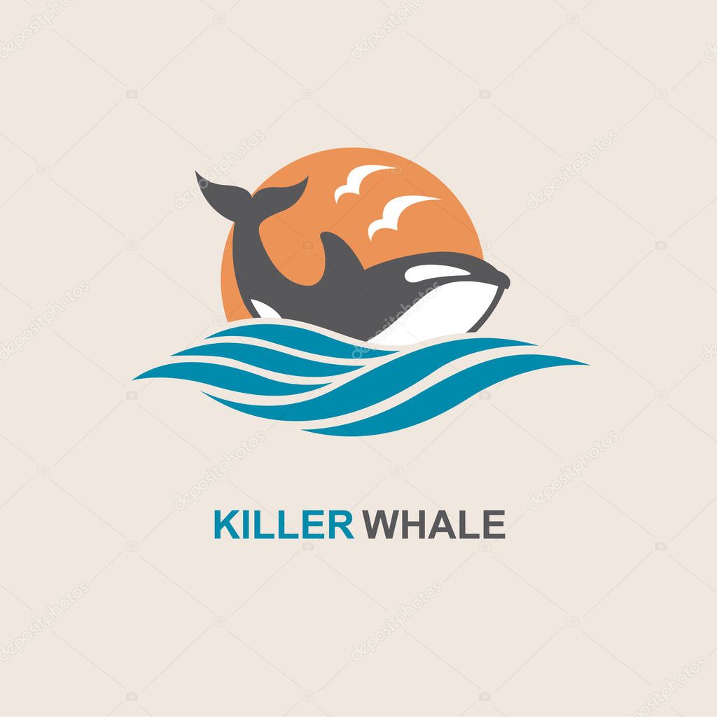 Symbol of killer whale and sea wave