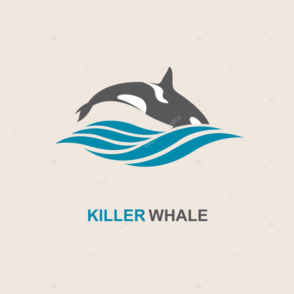 Symbol of killer whale and sea wave