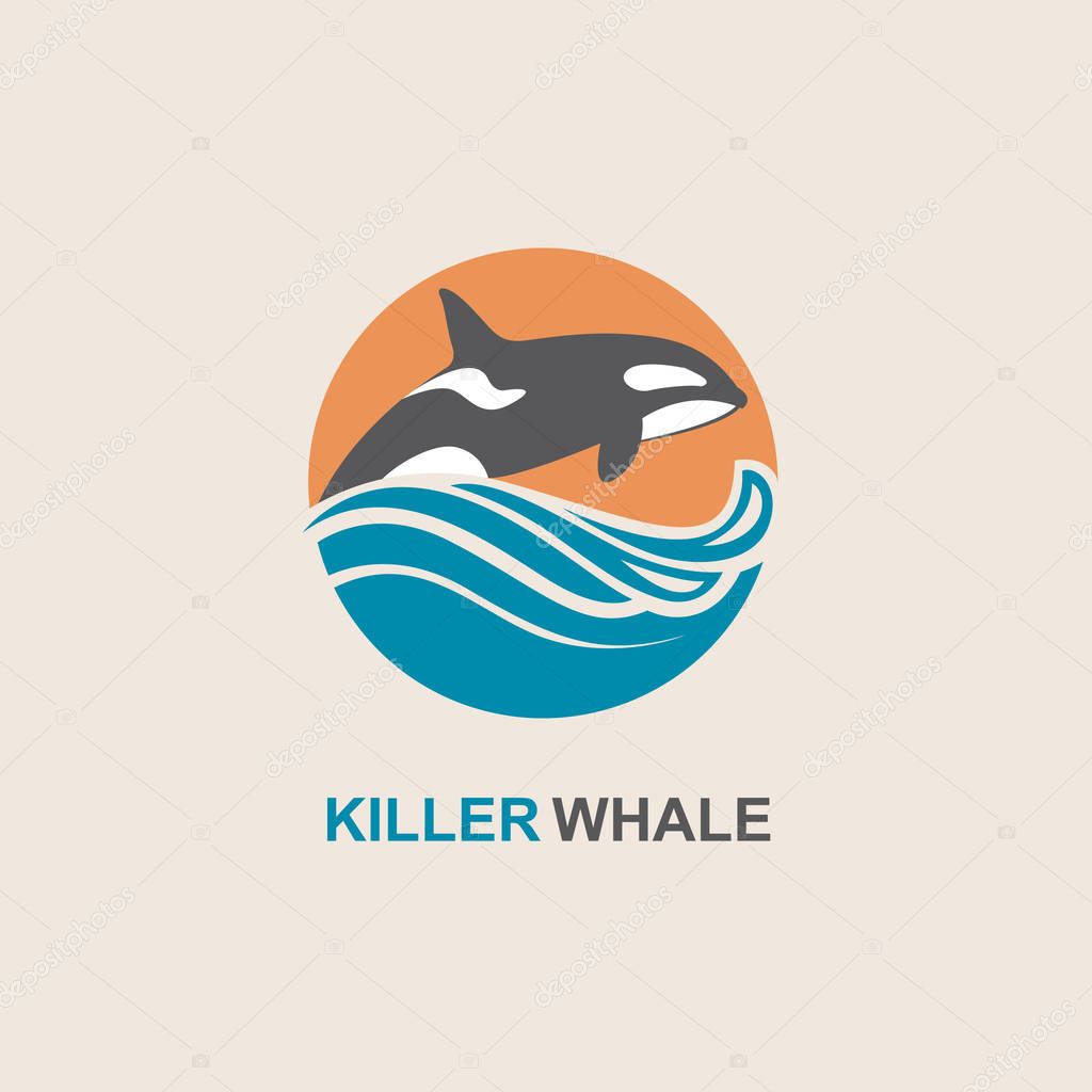 Symbol of killer whale and sea wave