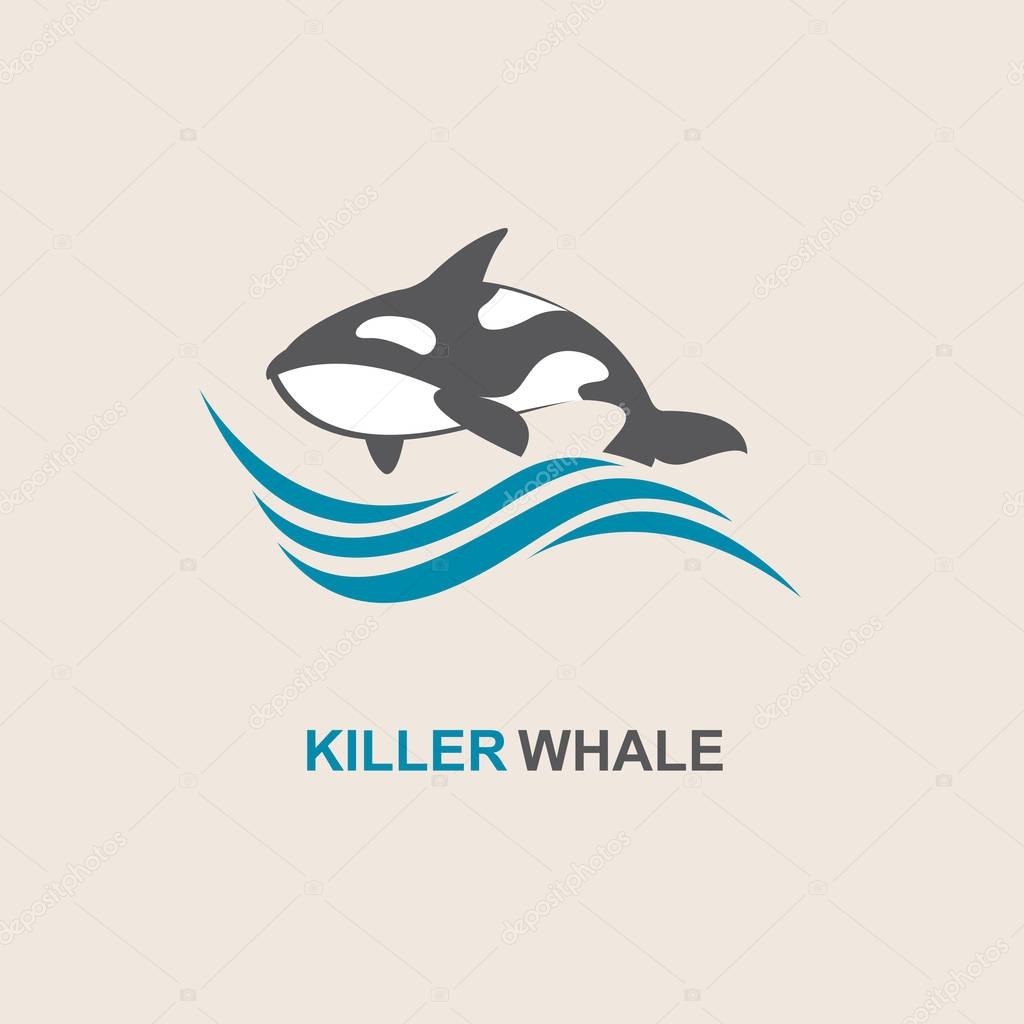 Symbol of killer whale and sea wave