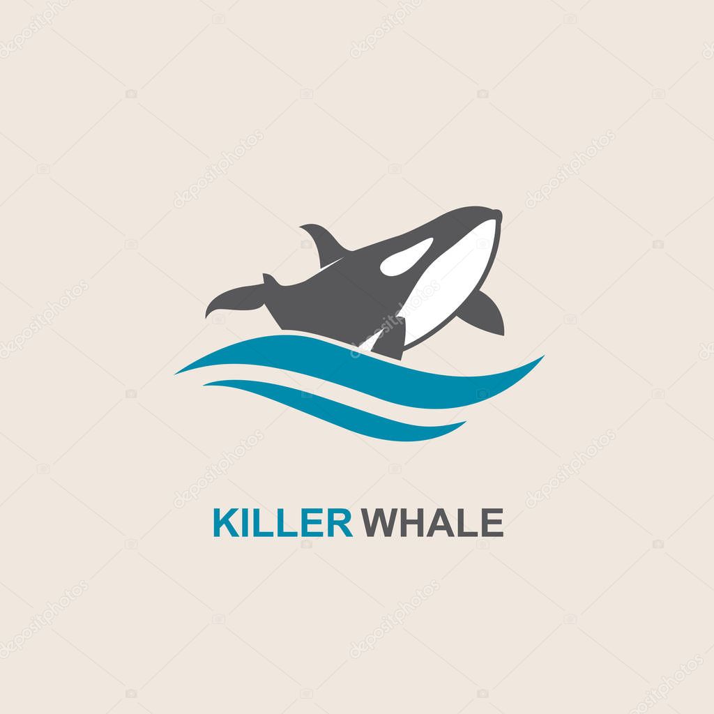 Symbol of killer whale and sea wave