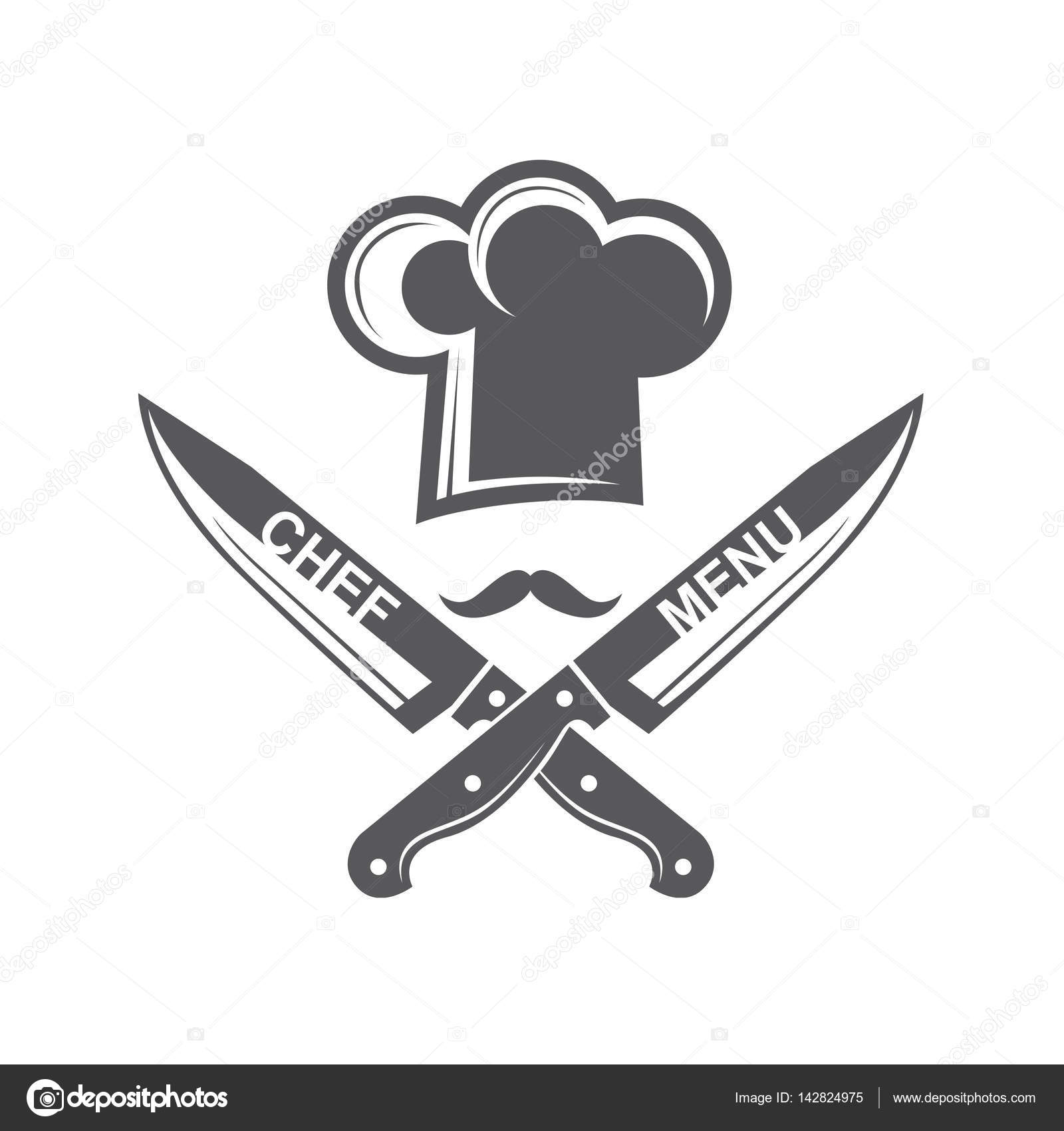 Crossed knives and chef hat with mustache Stock Vector by