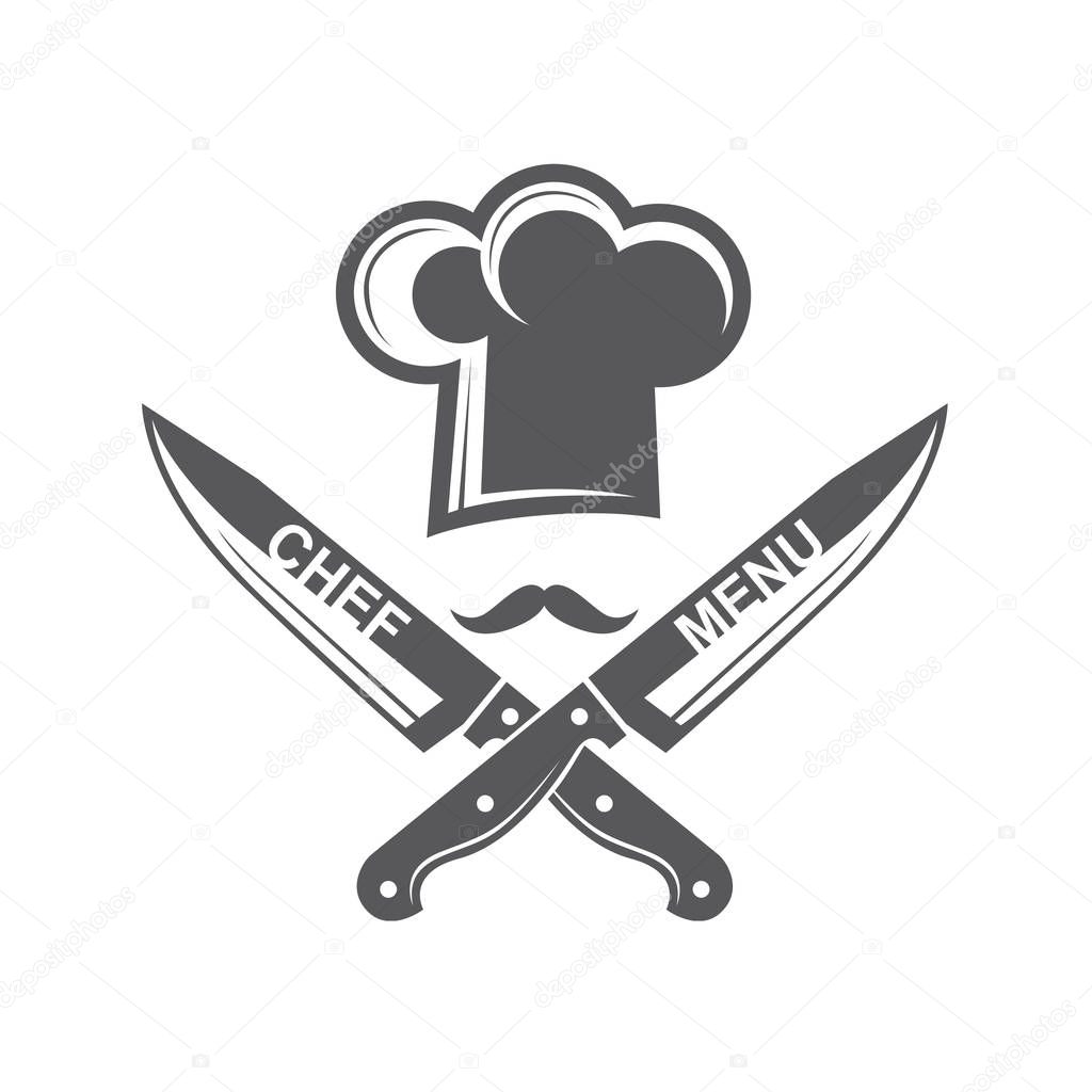 crossed knives and chef hat with mustache