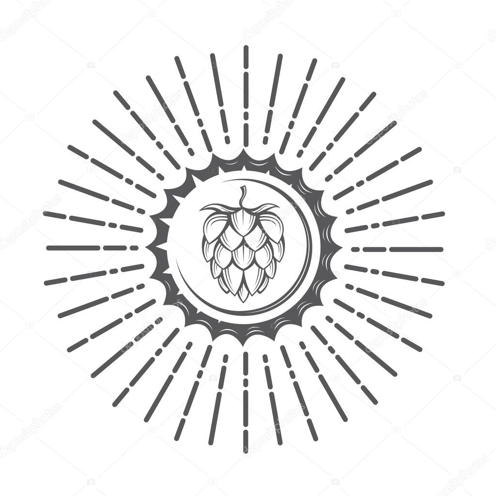 Black illustration of hop for brewing with bottle caps