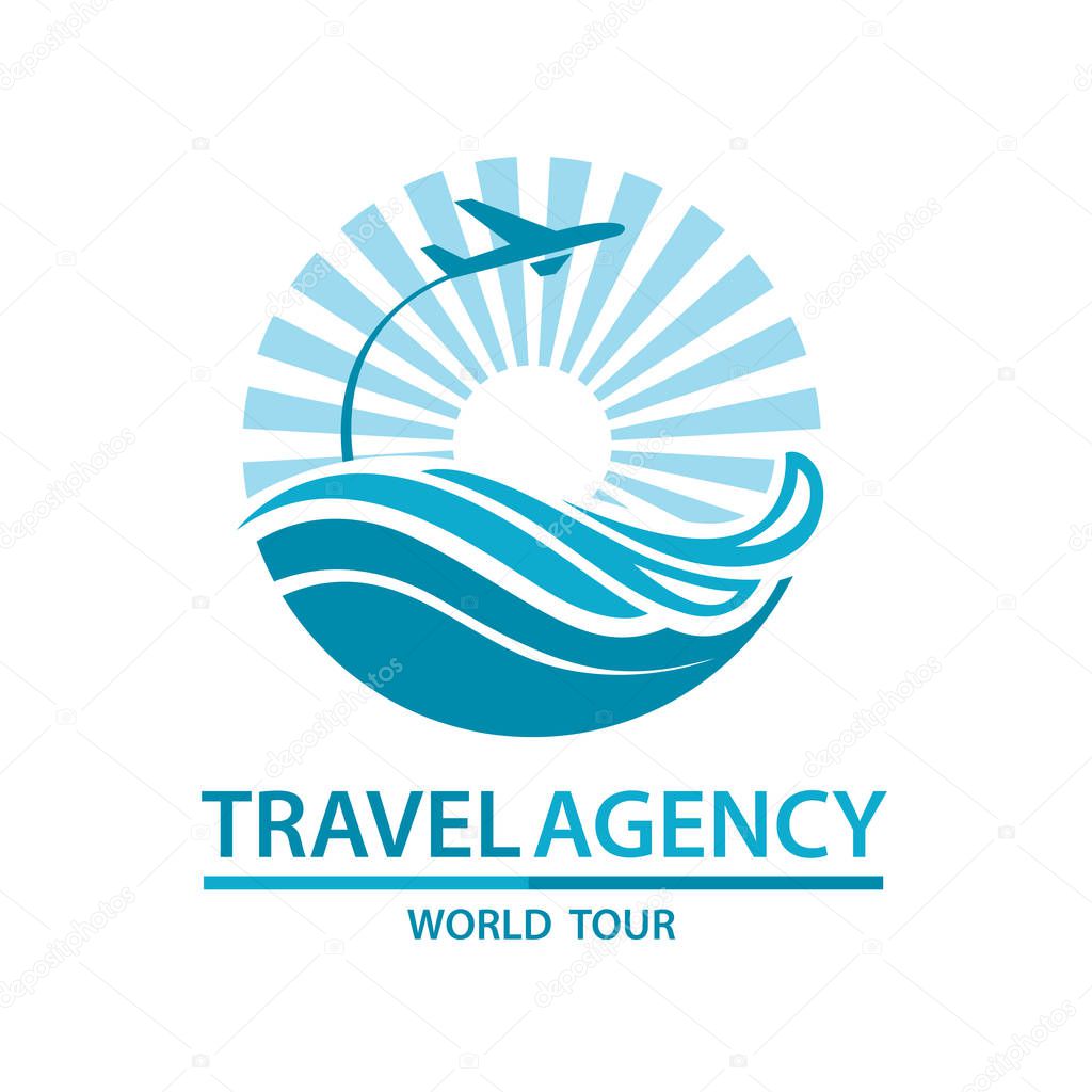 Abstract travel logo with aircraft and ocean