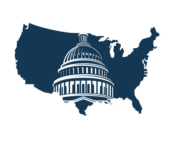 Капитолий здания на фоне карты
