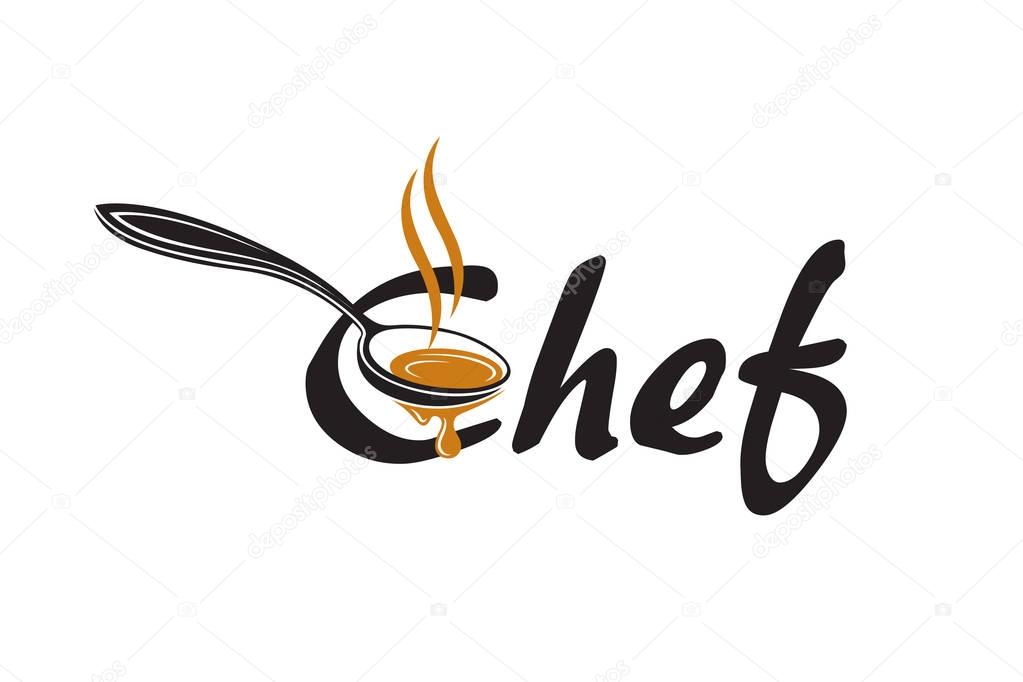 Black lettering chef with soup spoon