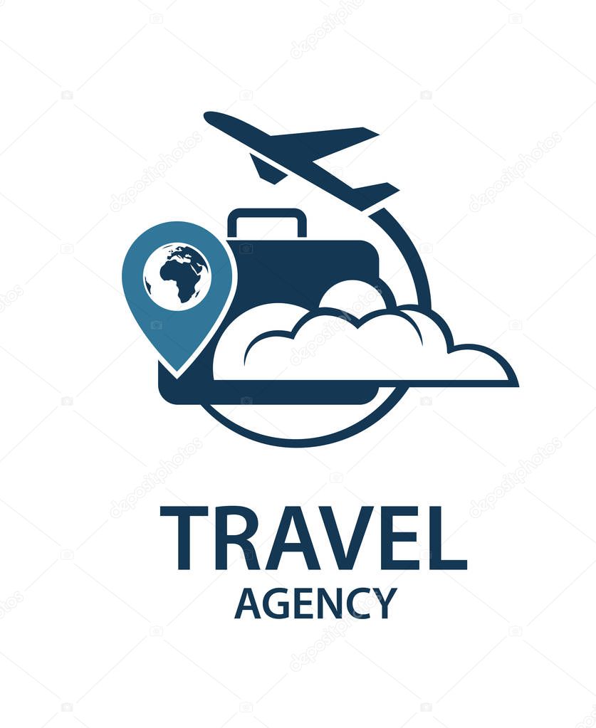 Travel logo image with suitcase and airplane
