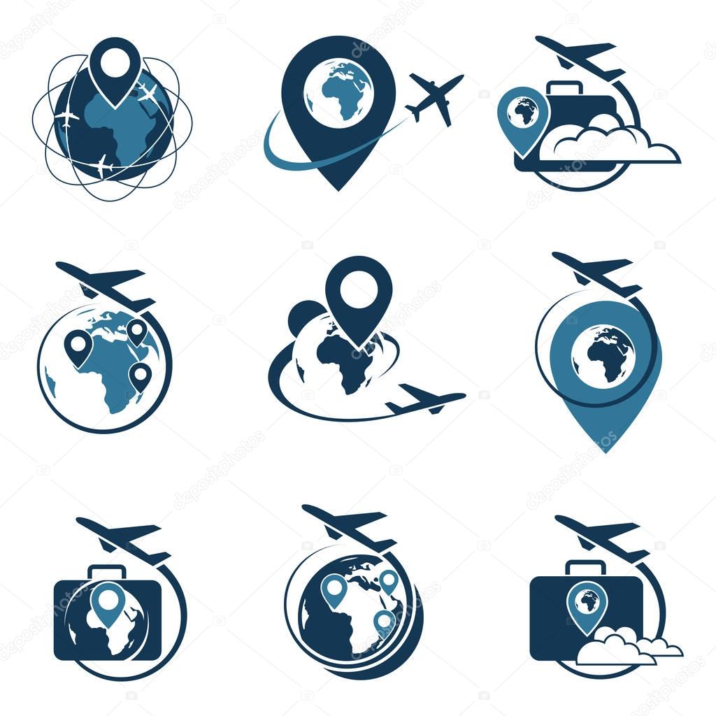 Travel logo set with suitcase and airplane
