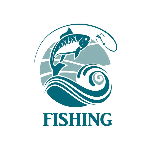 Emblème de pêche avec vagues — Image vectorielle