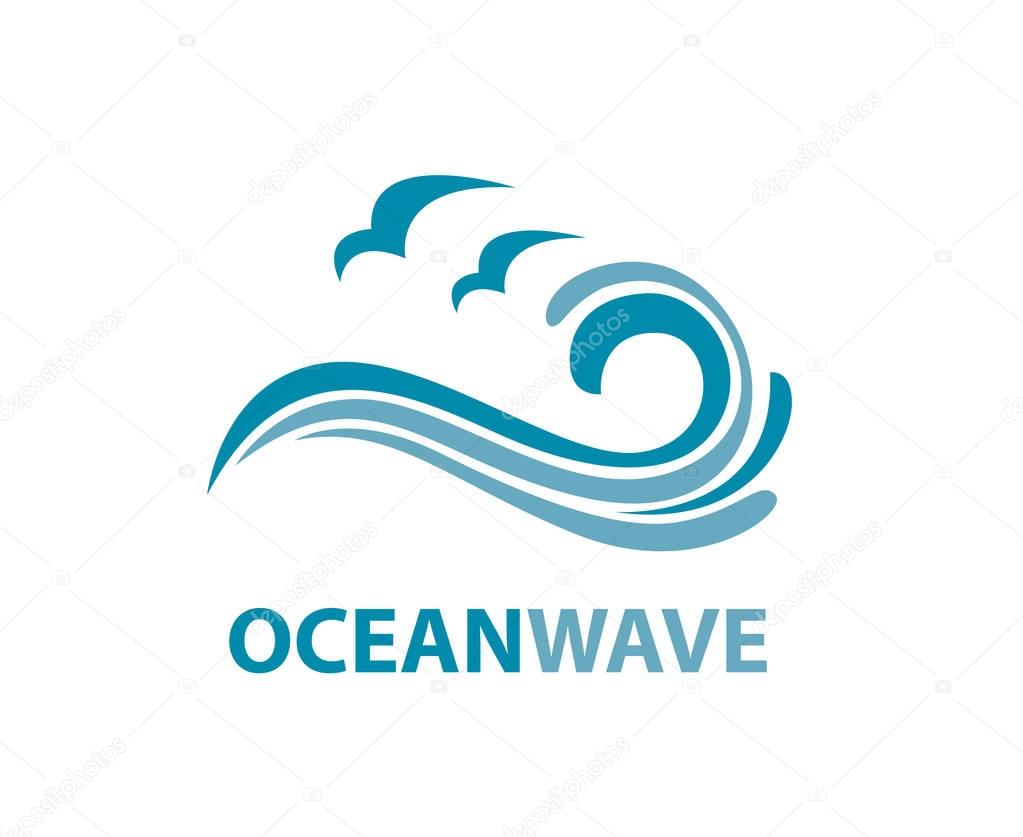Ocean logo with waves and seagulls