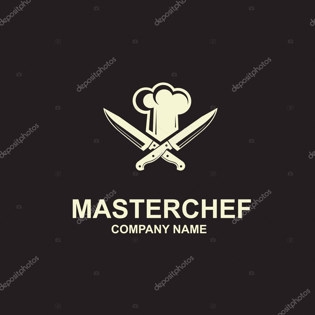 Black illustration of crossed knives and chef hat