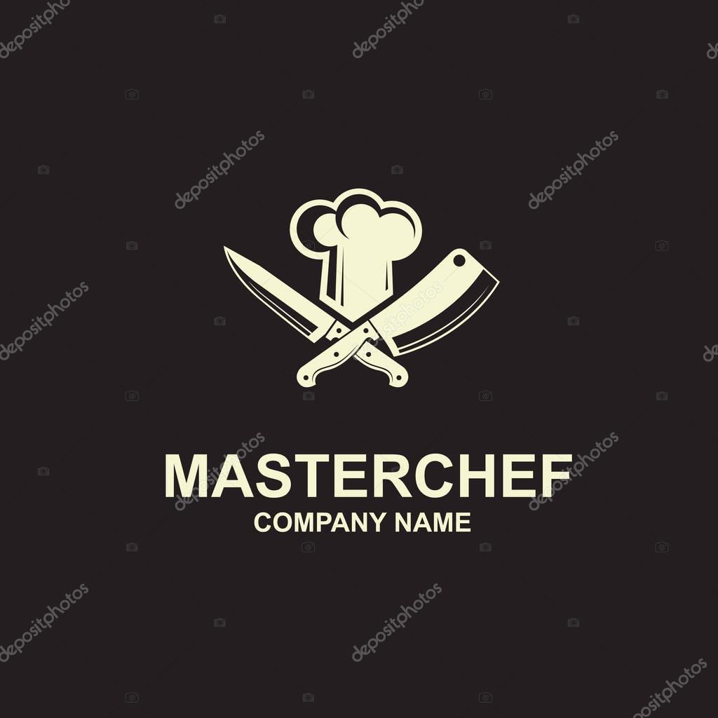 Black illustration of crossed knives and chef hat