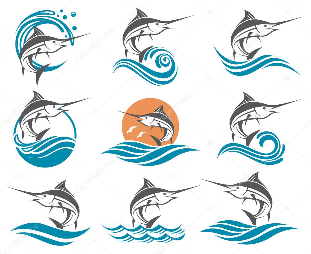 swordfish illustrations set