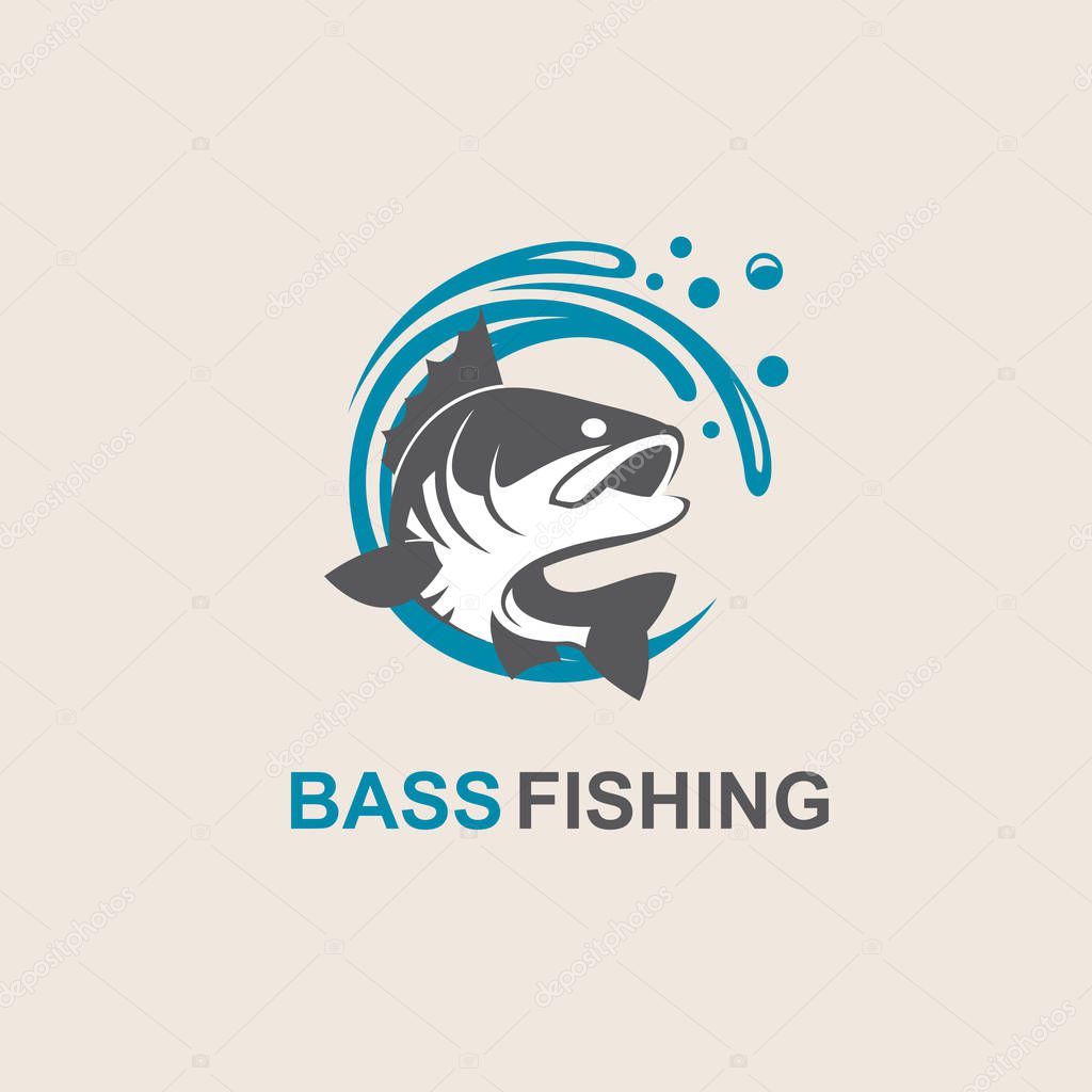 Icon of bass fish with waves